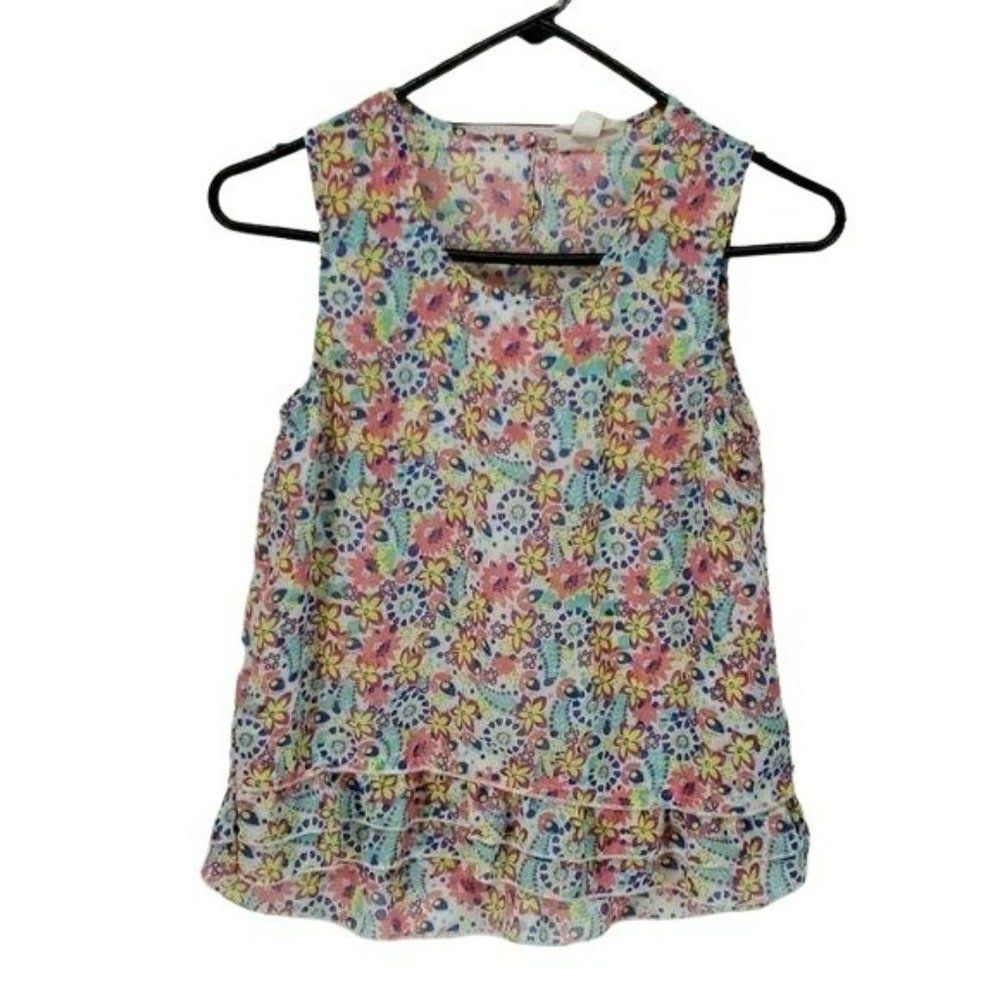 Red Camel Girls Peplum Floral Hi‎ Low Ruffle Sleeveless Design Shirt Size Large